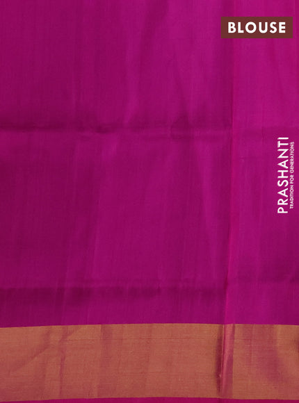 Pure uppada silk saree dual shade of bluish green and pink with allover silver & zari woven buttas and zari woven border