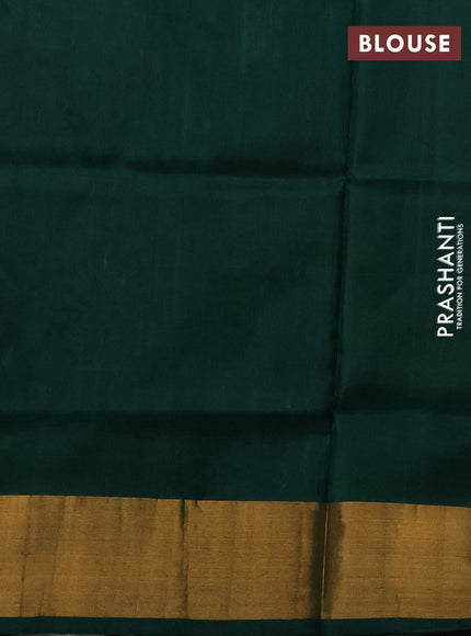 Pure uppada silk saree dual shade of green and bottle green with allover zari stripe & buttas and zari woven border
