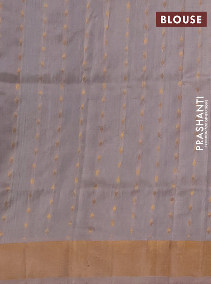Pure uppada silk saree peacock blue and beige with allover silver & zari woven buttas and zari woven simple border