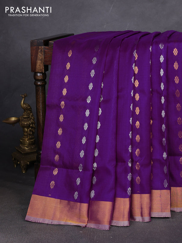 Pure uppada silk saree purple and beige with allover silver & zari woven buttas and zari woven simple border