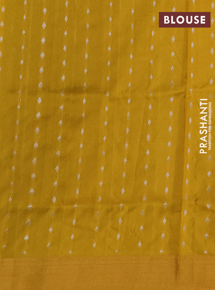 Pure uppada silk saree bottle green and mustard yellow with allover silver & zari woven buttas and zari woven simple border