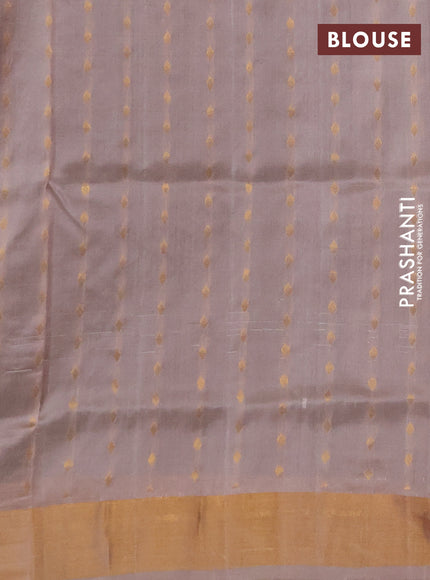 Pure uppada silk saree coffee brown and beige with allover silver & zari woven buttas and zari woven simple border