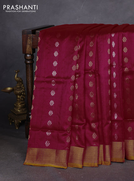 Pure uppada silk saree red and mustard yellow with allover silver & zari woven buttas and zari woven simple border