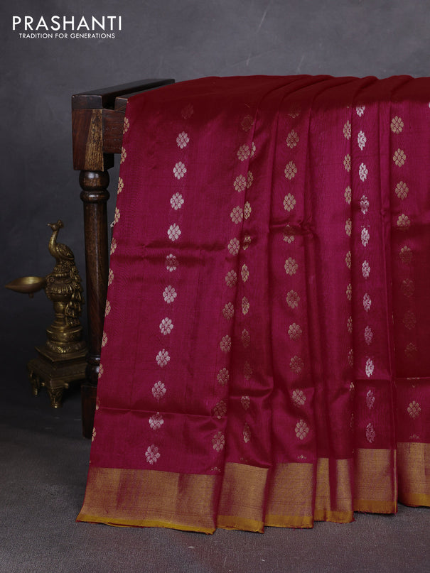Pure uppada silk saree red and mustard yellow with allover silver & zari woven buttas and zari woven simple border