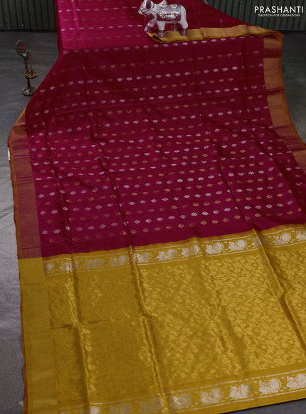 Pure uppada silk saree red and mustard yellow with allover silver & zari woven buttas and zari woven simple border