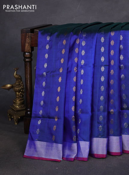 Pure uppada silk saree dual shade of bluish green and dual shade of pink with allover silver & zari woven buttas and zari woven simple border