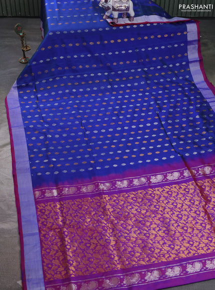 Pure uppada silk saree dual shade of bluish green and dual shade of pink with allover silver & zari woven buttas and zari woven simple border