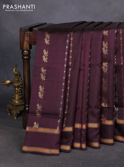 Pure uppada silk saree coffee brown with allover silver & zari weaves & buttas and rettapet zari woven border
