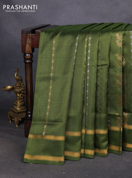 Pure uppada silk saree mehendi green with allover silver & zari weaves & buttas and rettapet zari woven border