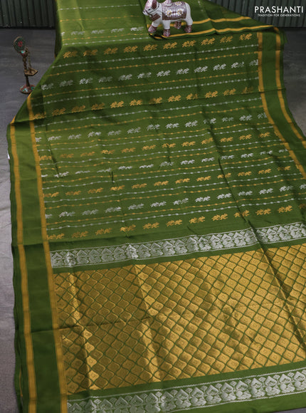 Pure uppada silk saree mehendi green with allover silver & zari weaves & buttas and rettapet zari woven border