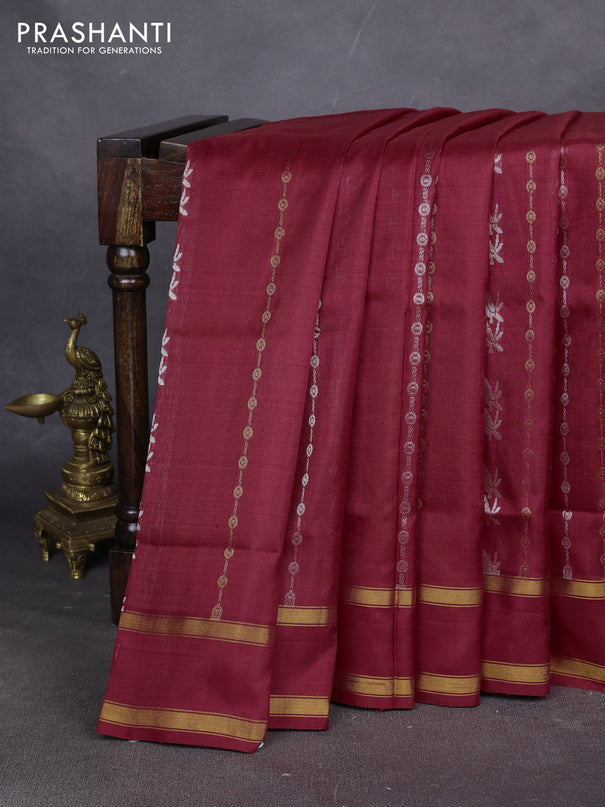 Pure uppada silk saree red with allover silver & zari weaves & buttas and rettapet zari woven border