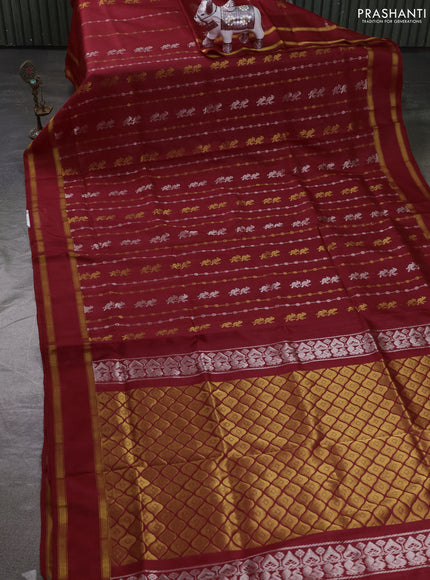 Pure uppada silk saree red with allover silver & zari weaves & buttas and rettapet zari woven border