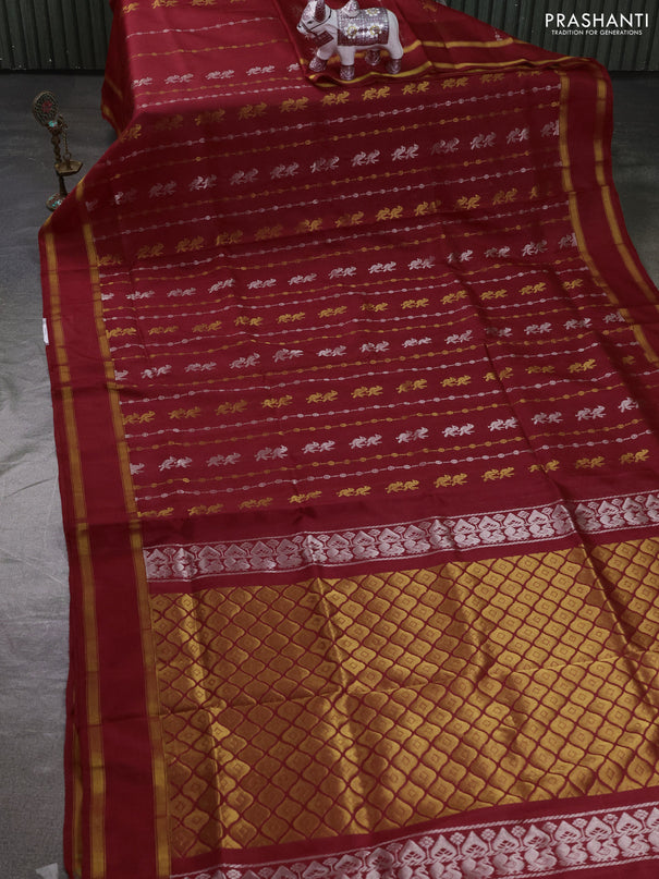 Pure uppada silk saree red with allover silver & zari weaves & buttas and rettapet zari woven border