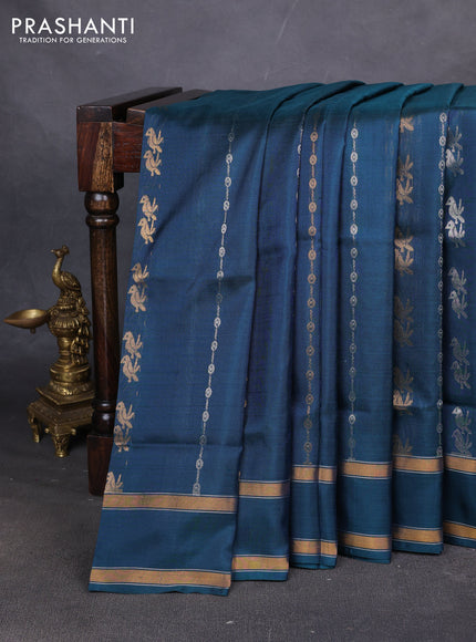 Pure uppada silk saree peacock green with allover silver & zari weaves & buttas and rettapet zari woven border