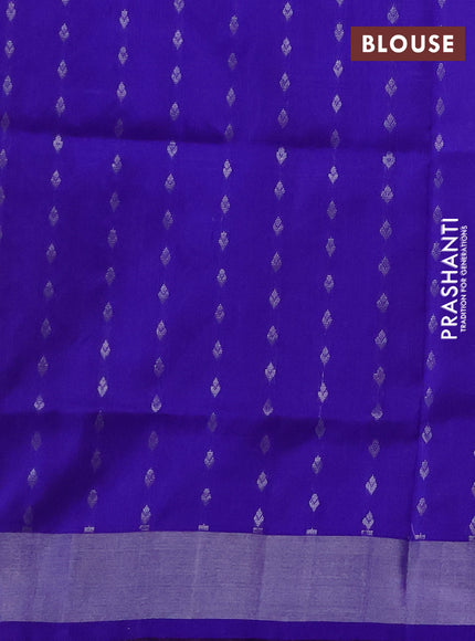 Pure uppada silk saree pastel peach and royal blue with allover zari woven buttas and zari woven border