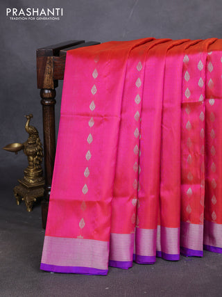 Pure uppada silk saree dual shade of pink  and royal blue with allover zari woven buttas and zari woven border
