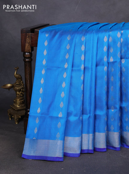 Pure uppada silk saree cs blue and royal blue with allover zari woven buttas and zari woven border