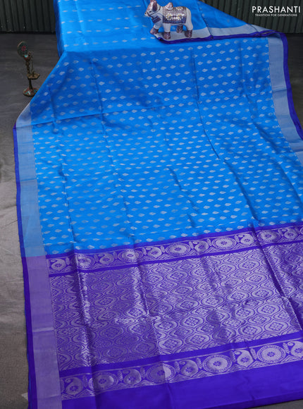 Pure uppada silk saree cs blue and royal blue with allover zari woven buttas and zari woven border