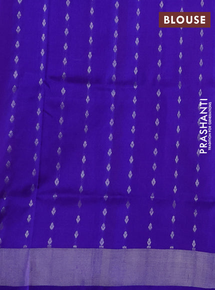 Pure uppada silk saree peach pink and royal blue with allover zari woven buttas and zari woven border