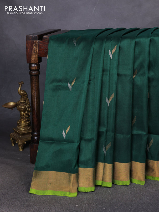 Pure uppada silk saree green and light green with allover silver & zari woven buttas and zari woven border