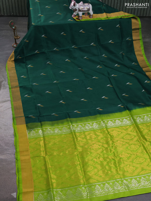 Pure uppada silk saree green and light green with allover silver & zari woven buttas and zari woven border