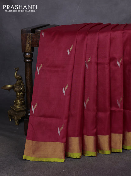 Pure uppada silk saree red and light green with allover silver & zari woven buttas and zari woven border