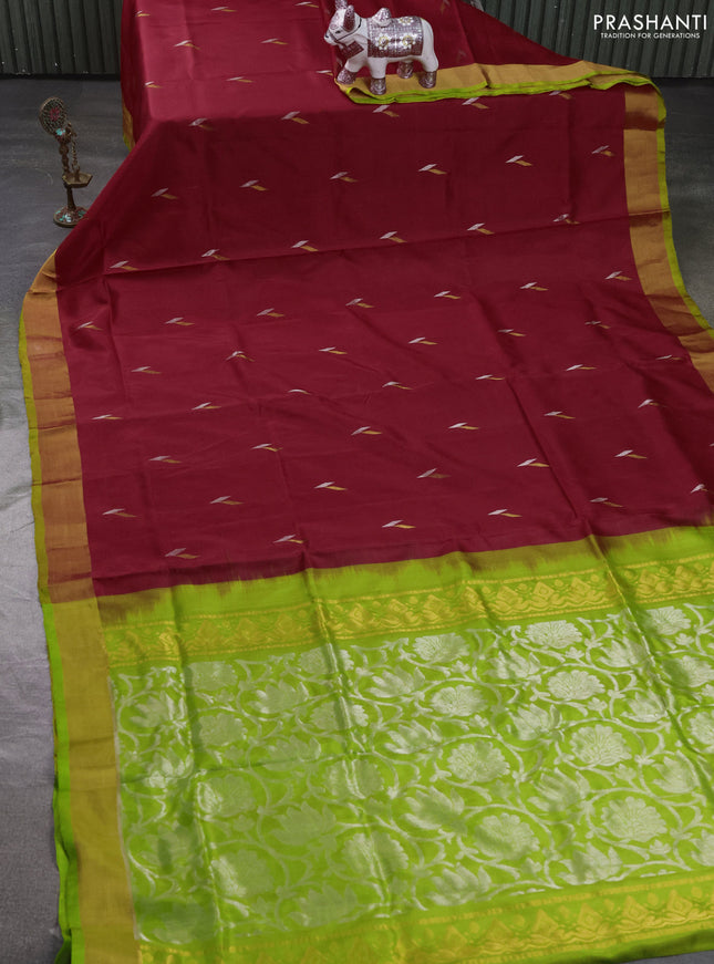 Pure uppada silk saree red and light green with allover silver & zari woven buttas and zari woven border