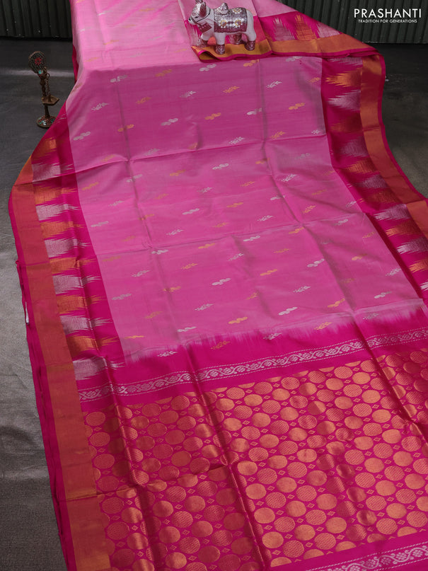 Pure uppada silk saree light pink and pink with allover silver & zari woven buttas and long temple zari woven border