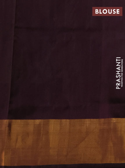 Pure uppada silk saree elachi green and coffee brown with allover silver & zari woven buttas and long zari woven butta border