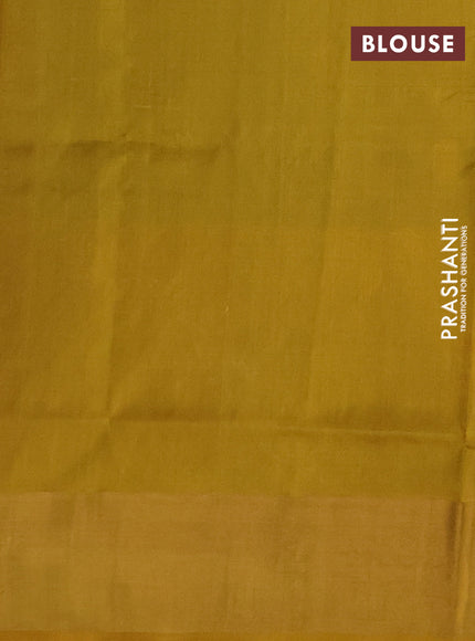 Pure uppada silk saree bottle green and mustard yellow with allover silver & zari woven buttas and long zari woven butta border