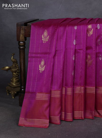 Pure uppada silk saree pink and orange with allover zari stripe & buttas and long rettapet zari woven border
