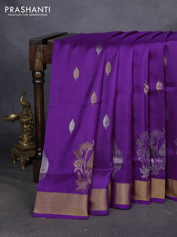 Pure uppada silk saree purple with allover silver & zari woven buttas and zari woven border