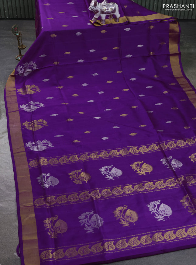Pure uppada silk saree purple with allover silver & zari woven buttas and zari woven border