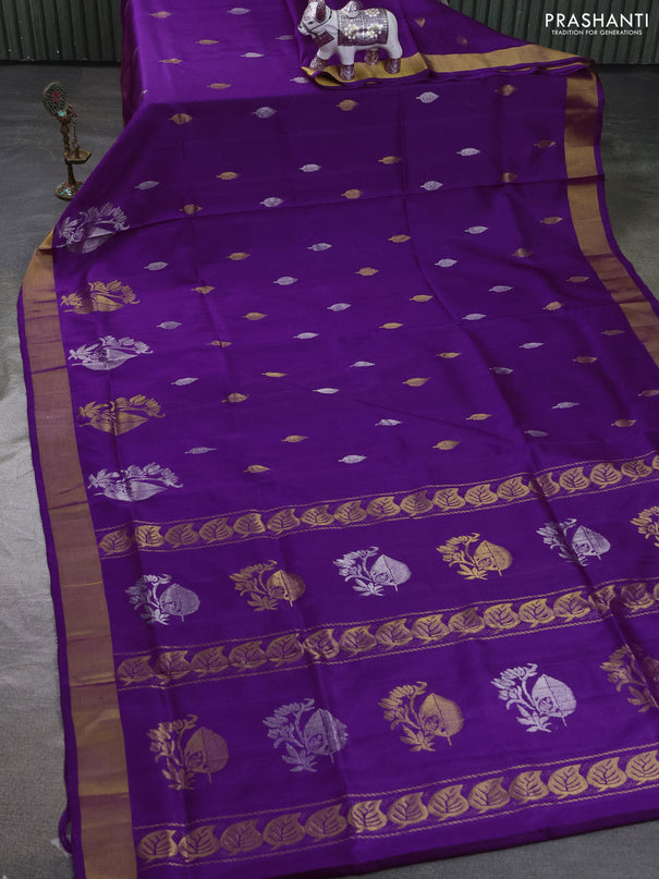 Pure uppada silk saree purple with allover silver & zari woven buttas and zari woven border