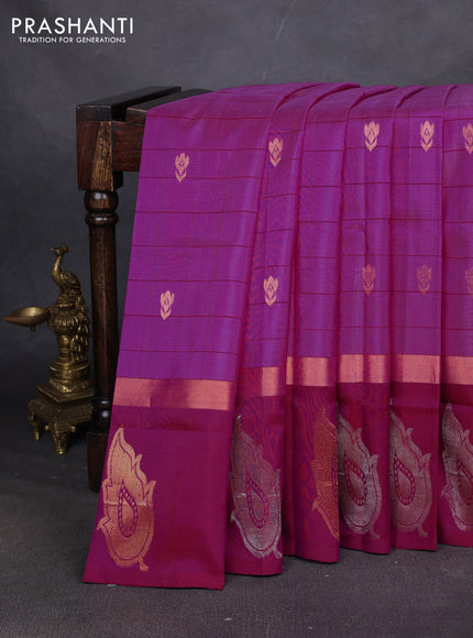 Pure uppada silk saree pink and dark pink with allover checks & buttas and zari woven butta border