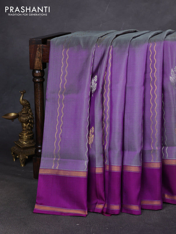 Pure uppada silk saree pastel purple and purple with allover zari stripe & butta and rettapet zari woven border