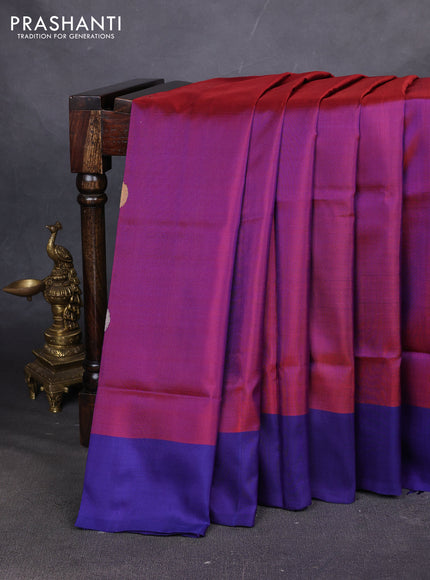 Pure uppada silk saree wine shade and navy blue with allover coin silver & zari woven buttas and simple border