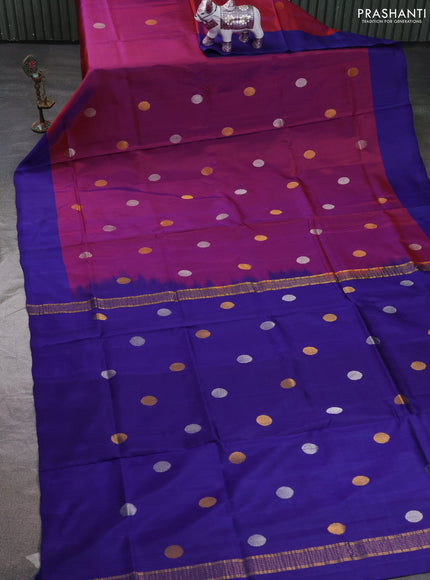 Pure uppada silk saree wine shade and navy blue with allover coin silver & zari woven buttas and simple border