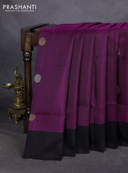 Pure uppada silk saree dark magenta pink and black with allover silver & zari coin buttas and simple border