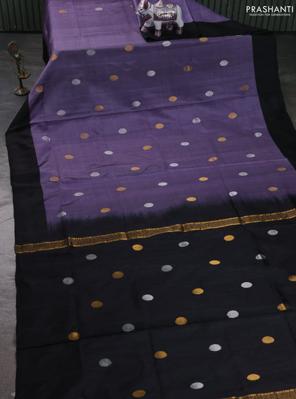 Pure uppada silk saree pastel purple and black with allover silver & zari coin buttas and simple border