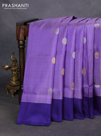 Pure uppada silk saree lavender and blue with allover zari coin butta and simple border