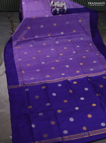 Pure uppada silk saree lavender and blue with allover zari coin butta and simple border