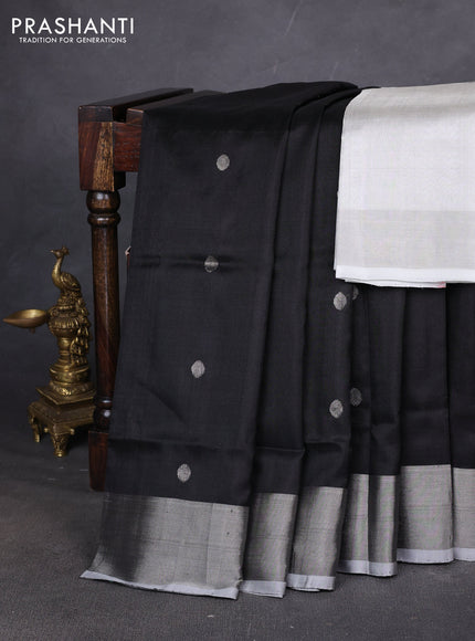 Pure uppada silk saree black and grey with allover zari coin butta and zari woven border