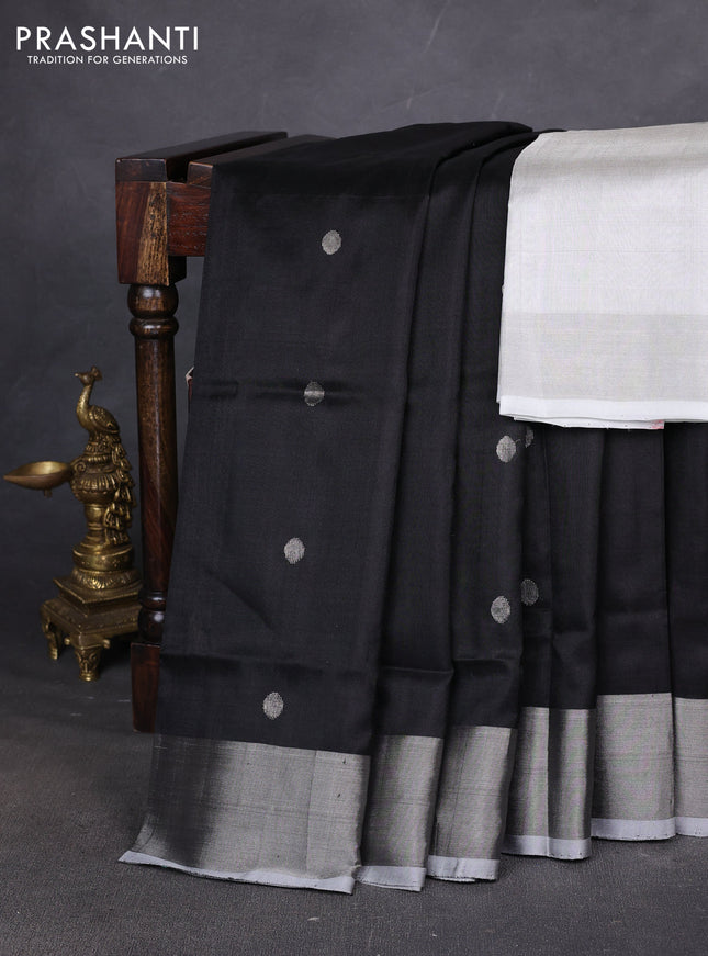 Pure uppada silk saree black and grey with allover zari coin butta and zari woven border