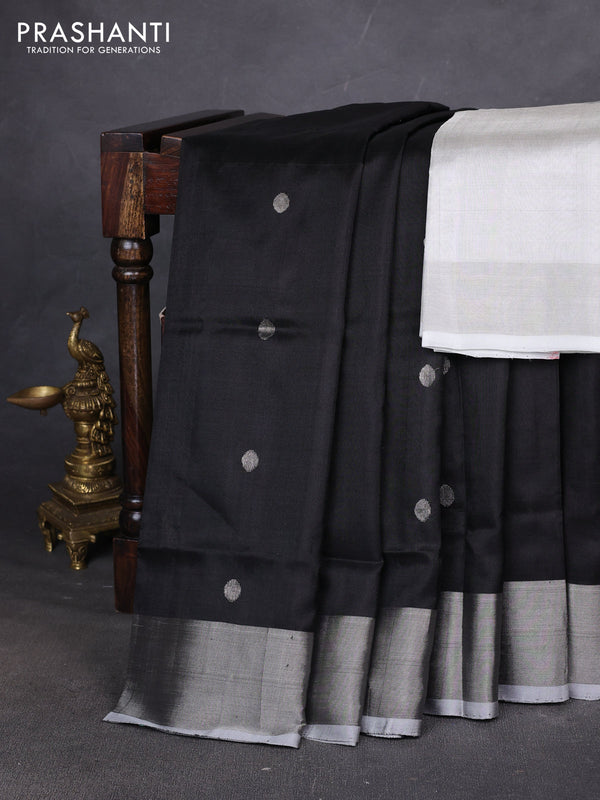 Pure uppada silk saree black and grey with allover zari coin butta and zari woven border