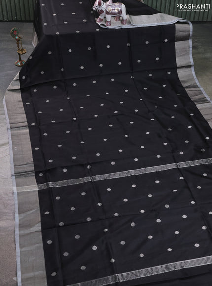 Pure uppada silk saree black and grey with allover zari coin butta and zari woven border