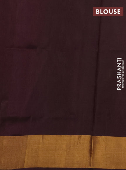 Pure uppada silk saree light green and coffee brown with plain body and zari woven border