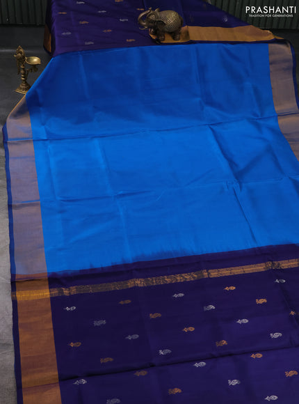 Pure uppada partly silk saree cs blue and navy blue with plain body and zari woven border