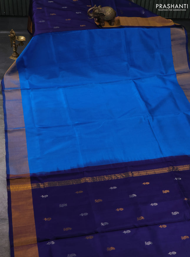Pure uppada partly silk saree cs blue and navy blue with plain body and zari woven border
