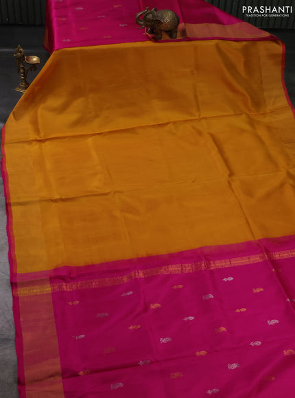 Pure uppada partly silk saree yellow and pink with plain body and zari woven border